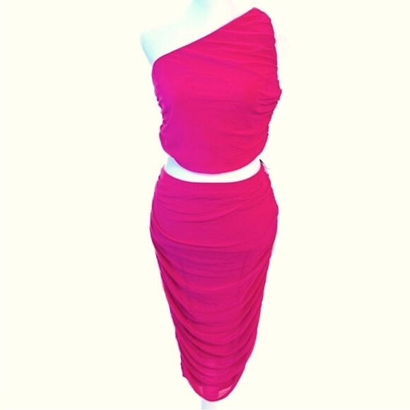 House Of Harlow 1960 2 Piece MIDI Skirt & Top Set Ruched Stretch Mesh sz xs - Picture 2 of 13